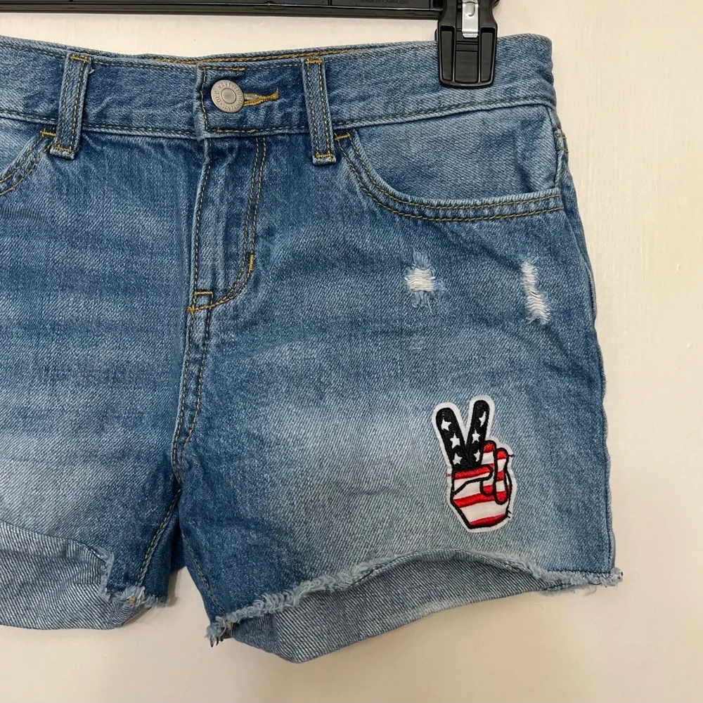 Old Navy Girls Distressed Jean Shorts with Peace Patch - Size 14
